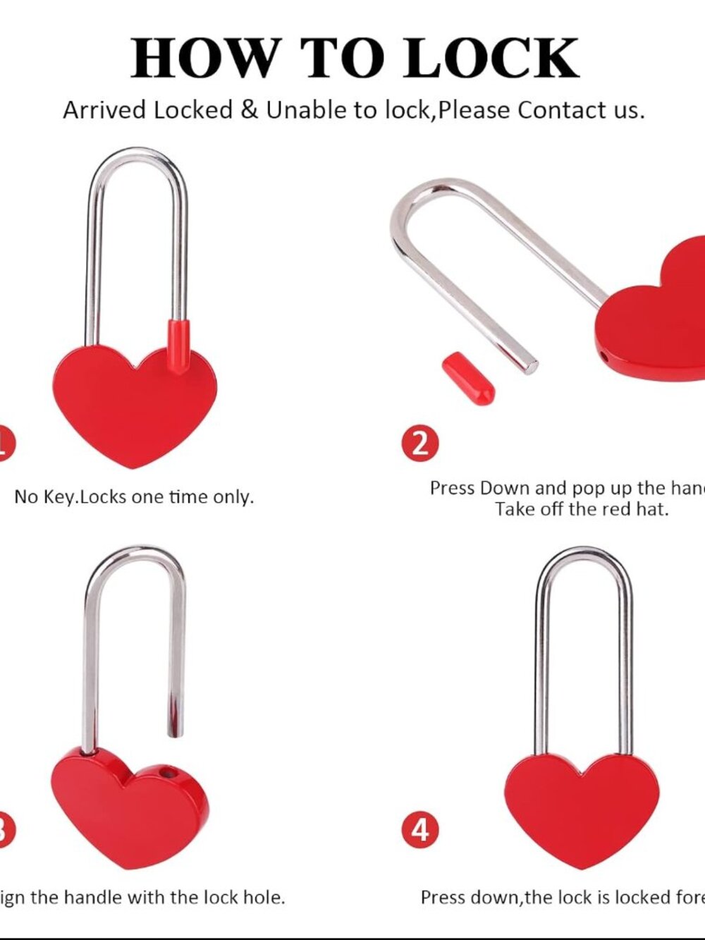 2PCS 3.5" 50mm Love Lock Heart Padlock,Red Single Heart Wish Lock for Lovers Wed - Picture 4 of 7